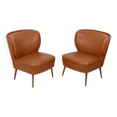 Pair of Vintage Expo 58 Cocktail Chairs, Cognac Faux Leather, Sixties