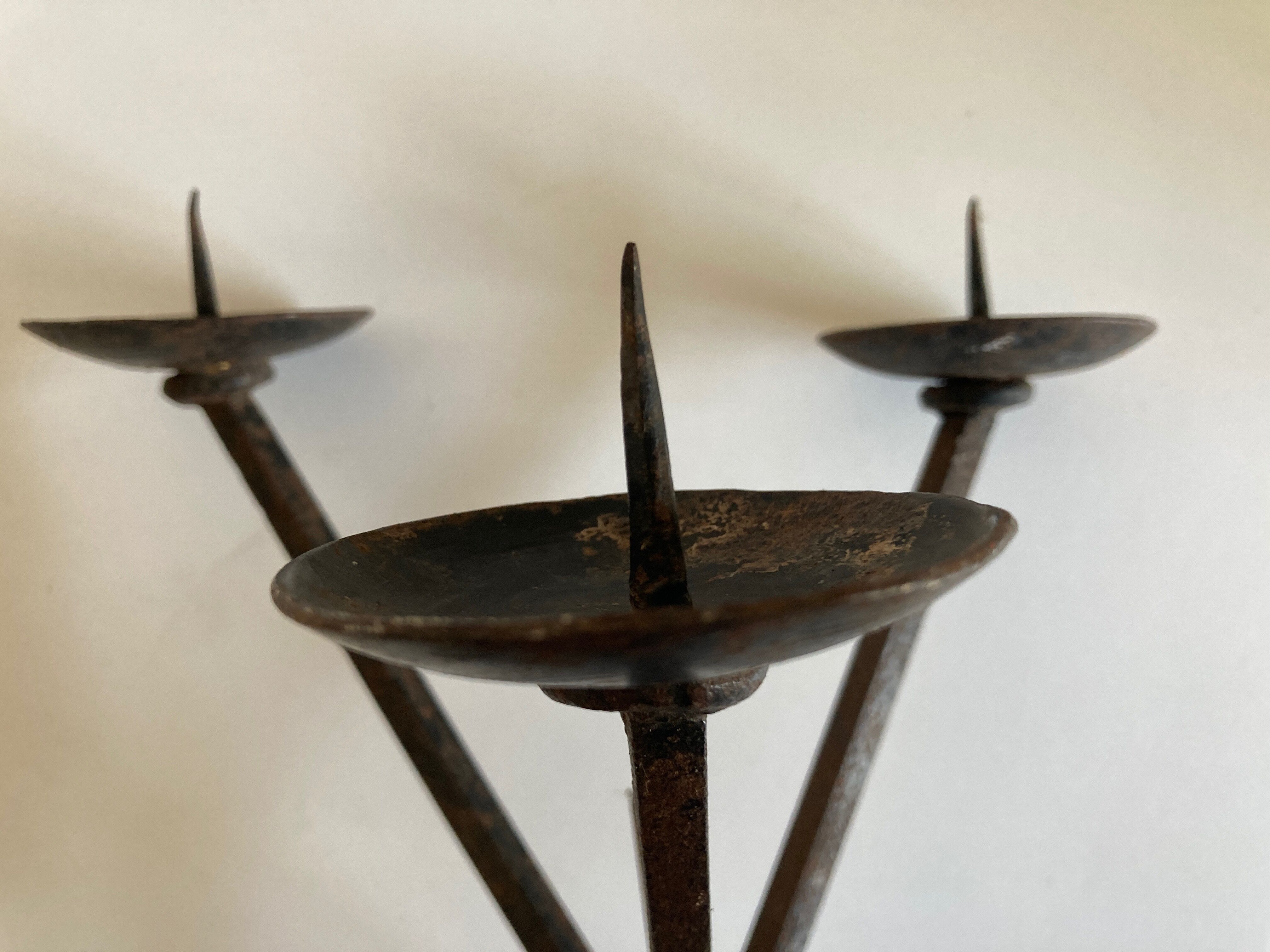 Brutalist beaten-iron campaign candlestick 1970