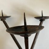 Brutalist beaten-iron campaign candlestick 1970