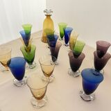Vintage carafe and glasses service (19) in Murano glass from the 50s.