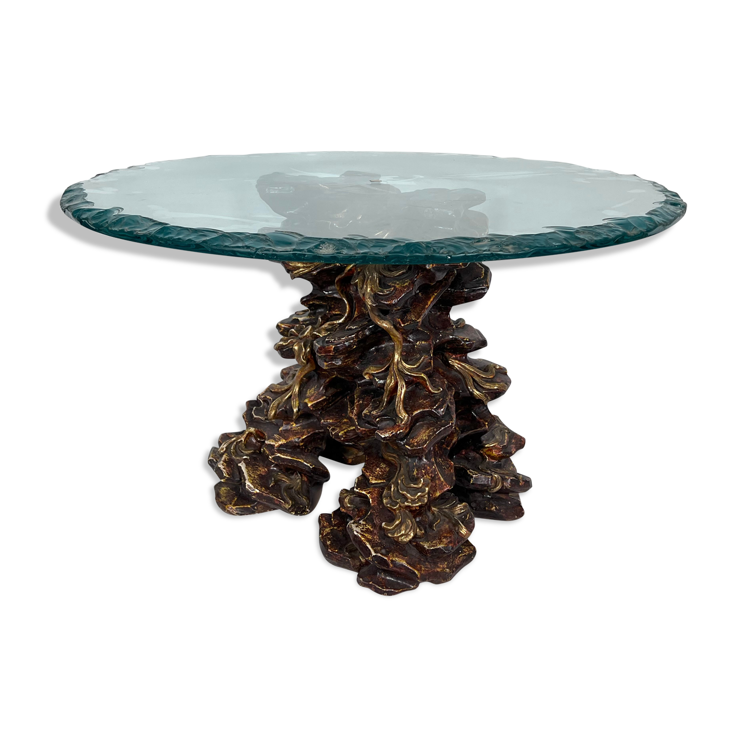 Vintage Italian wood and glass coffee table from 70s