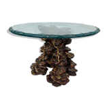 Vintage Italian wood and glass coffee table from 70s