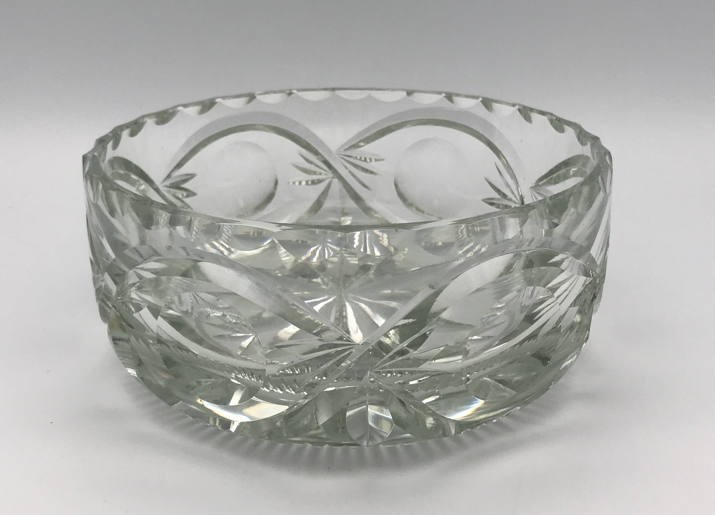 FRUIT CUTTER, SALAD BOWL in Solid CRYSTAL decorated with Hand-Cut PATTERNS