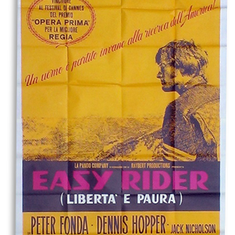 Displays original Italian of Easy Rider, Harley Davidson