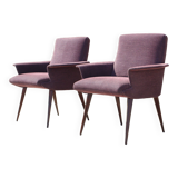 Pair of vintage purple velvet compass foot armchairs 1950s