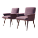 Paire de fauteuils vintage pied compas velours violet 1950s