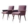 Paire de fauteuils vintage pied compas velours violet 1950s