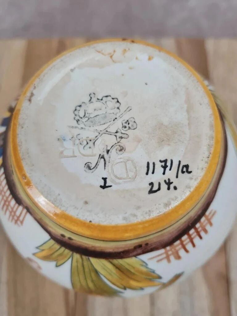 Antique hand-decorated faience vase – floral and bird design