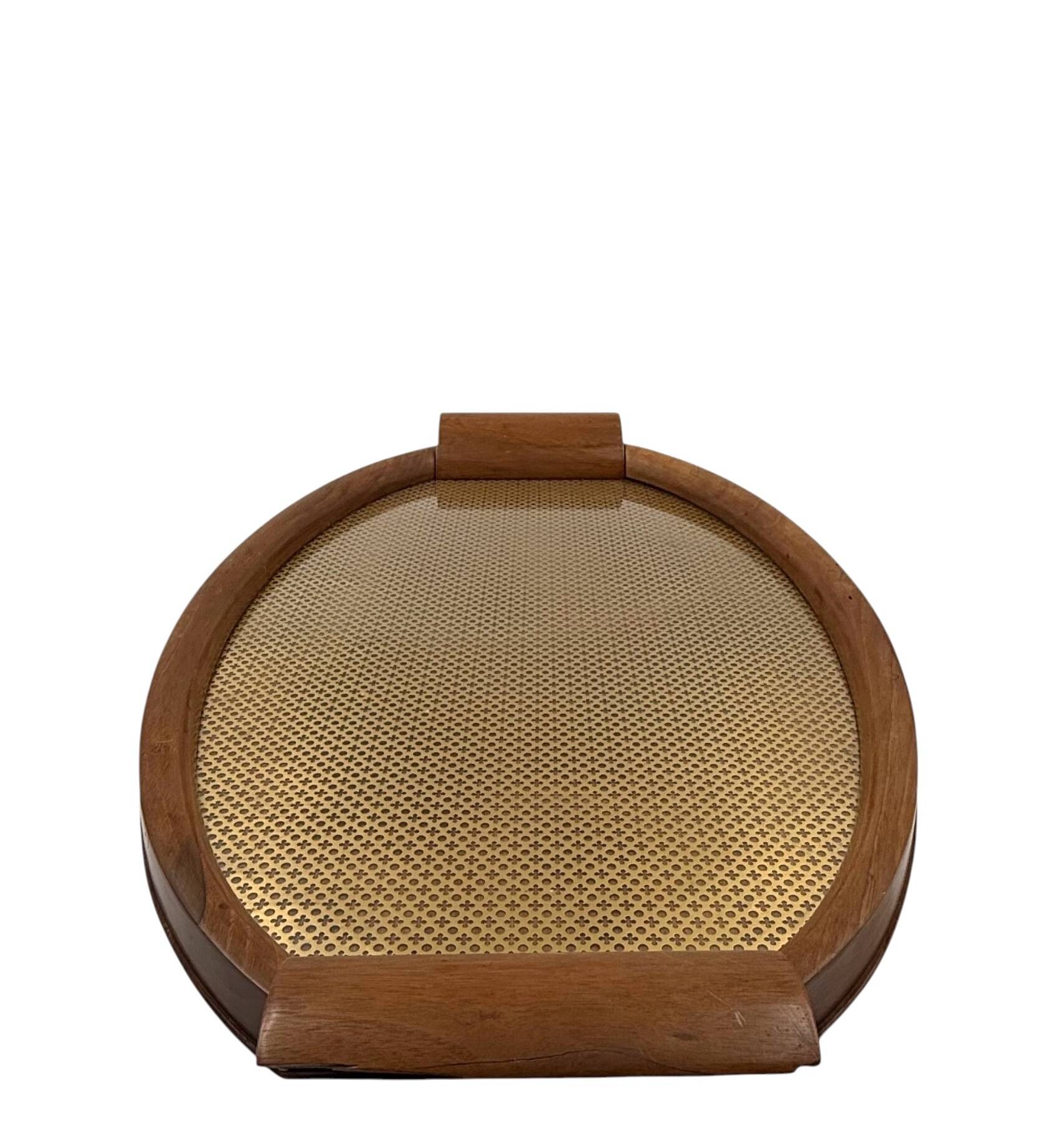Mid-century wood and brass tray, Italy 1950s