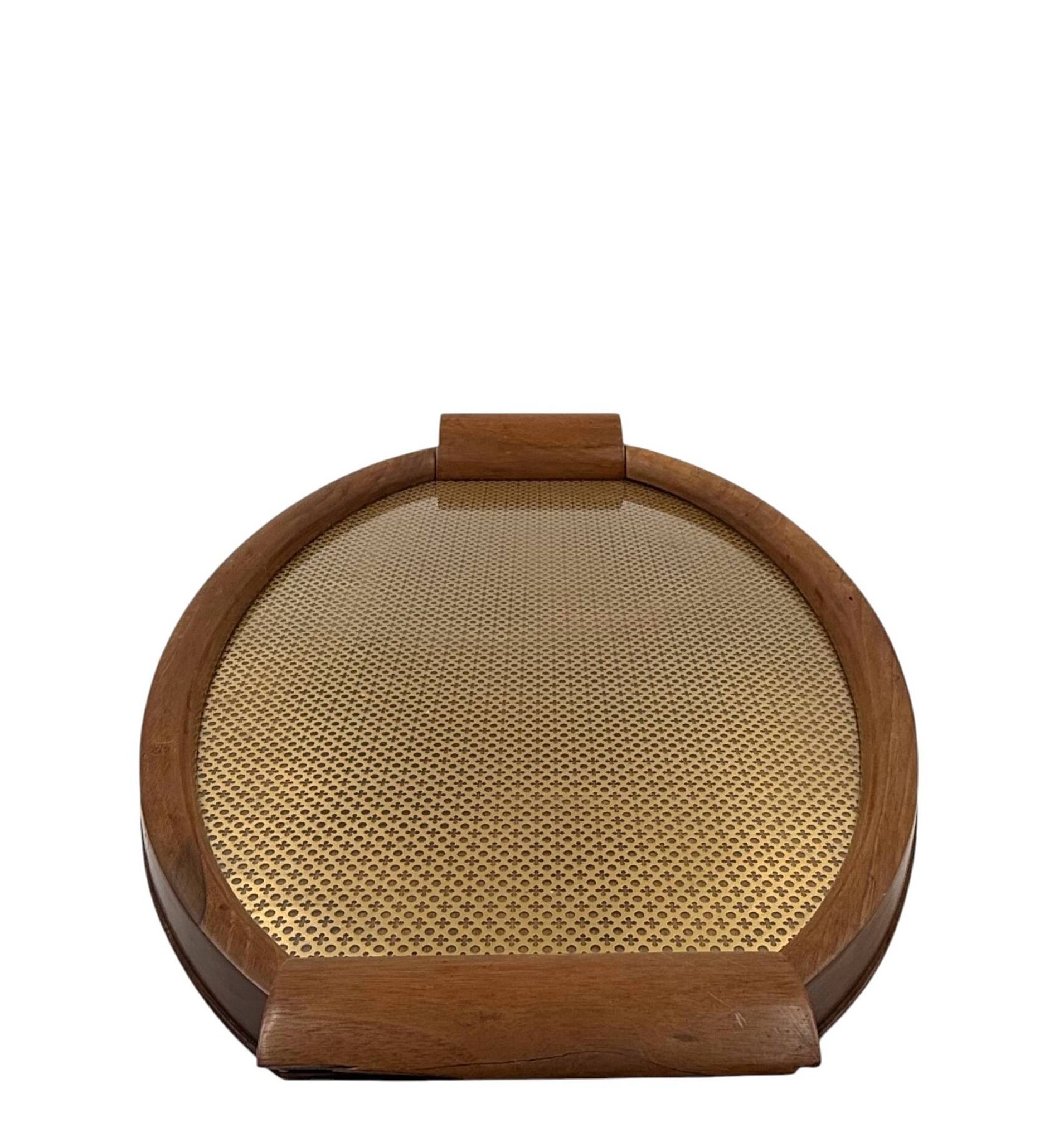 Mid-century wood and brass tray, Italy 1950s