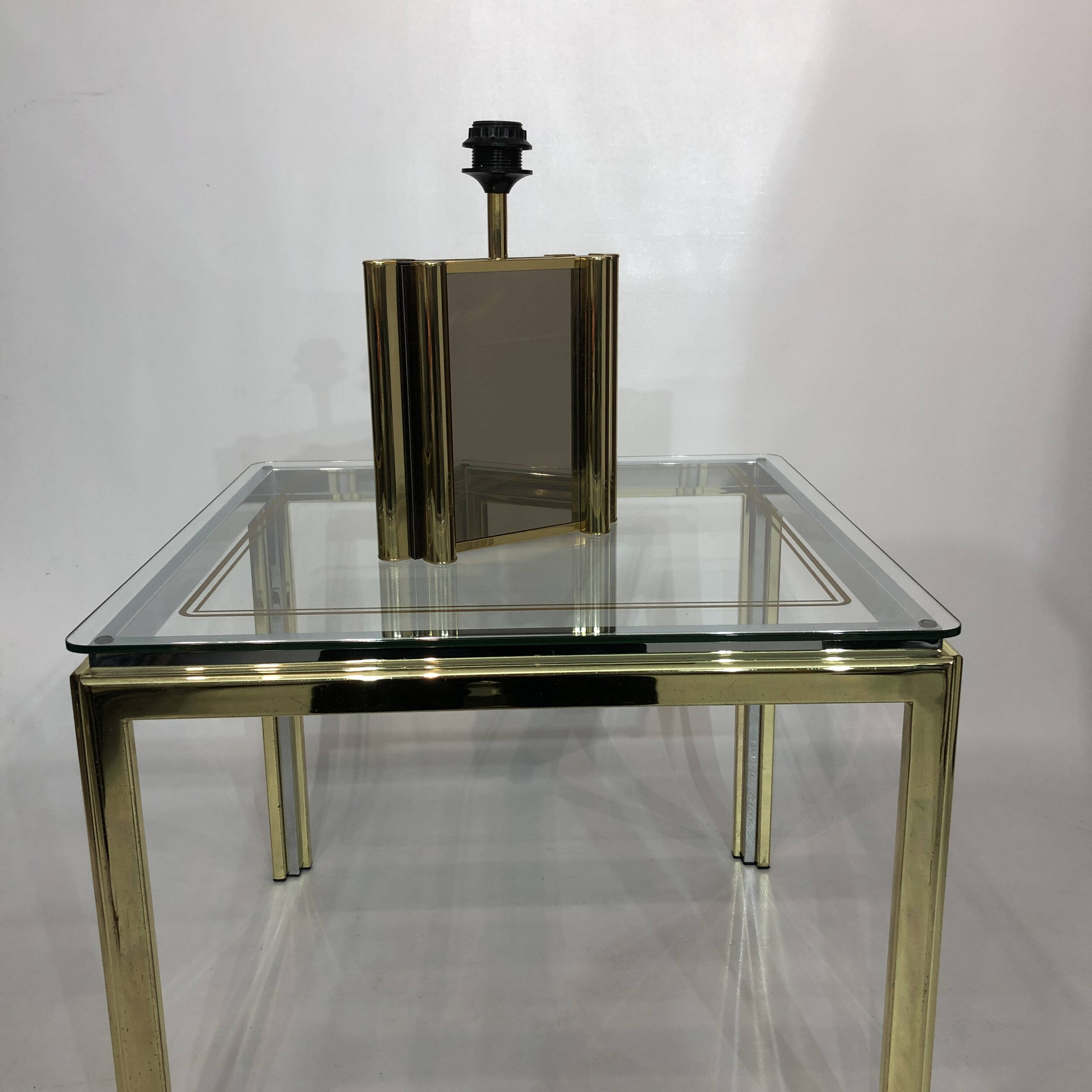 Lampe de table miroir en laiton années 1970 Vintage Hollywood Regency