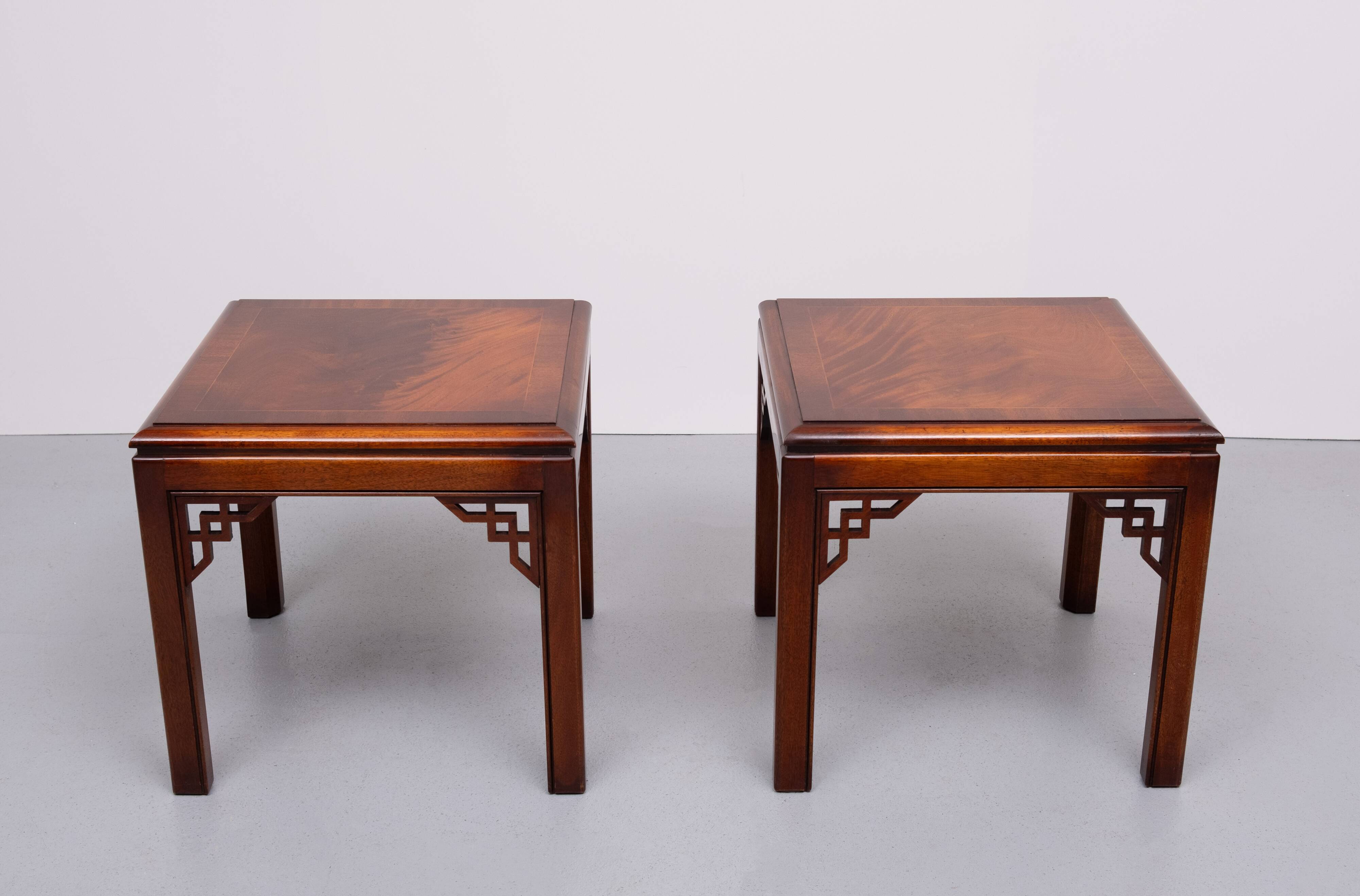 Drexel Chippendale pair Mahogany Sofa Tables 1970s USA