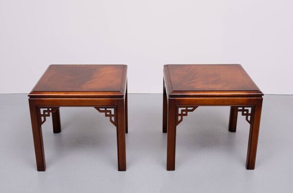 Paire de tables basses Drexel Chippendale en acajou, années 1970, États-Unis