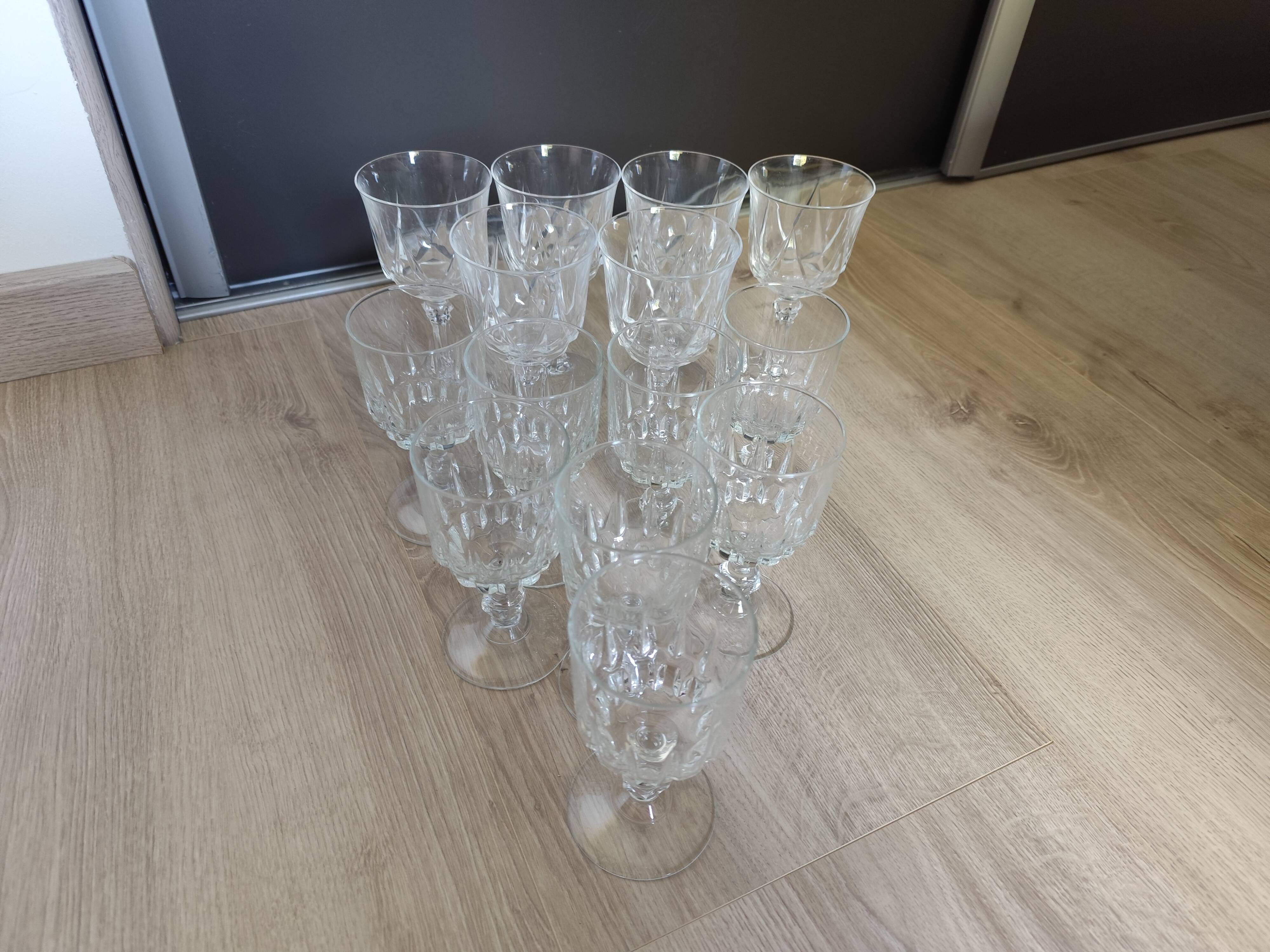 Set of 6 large stemmed glasses + 8 small Cristal d'Arques Water & Wine 1970