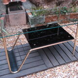 Table basse vintage double plateau verre et structure en métal doré