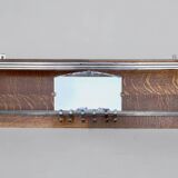 Large Art Deco wall-mounted coat rack in wood and chrome metal with mirror