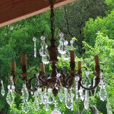 Antique bronze and crystal chandelier