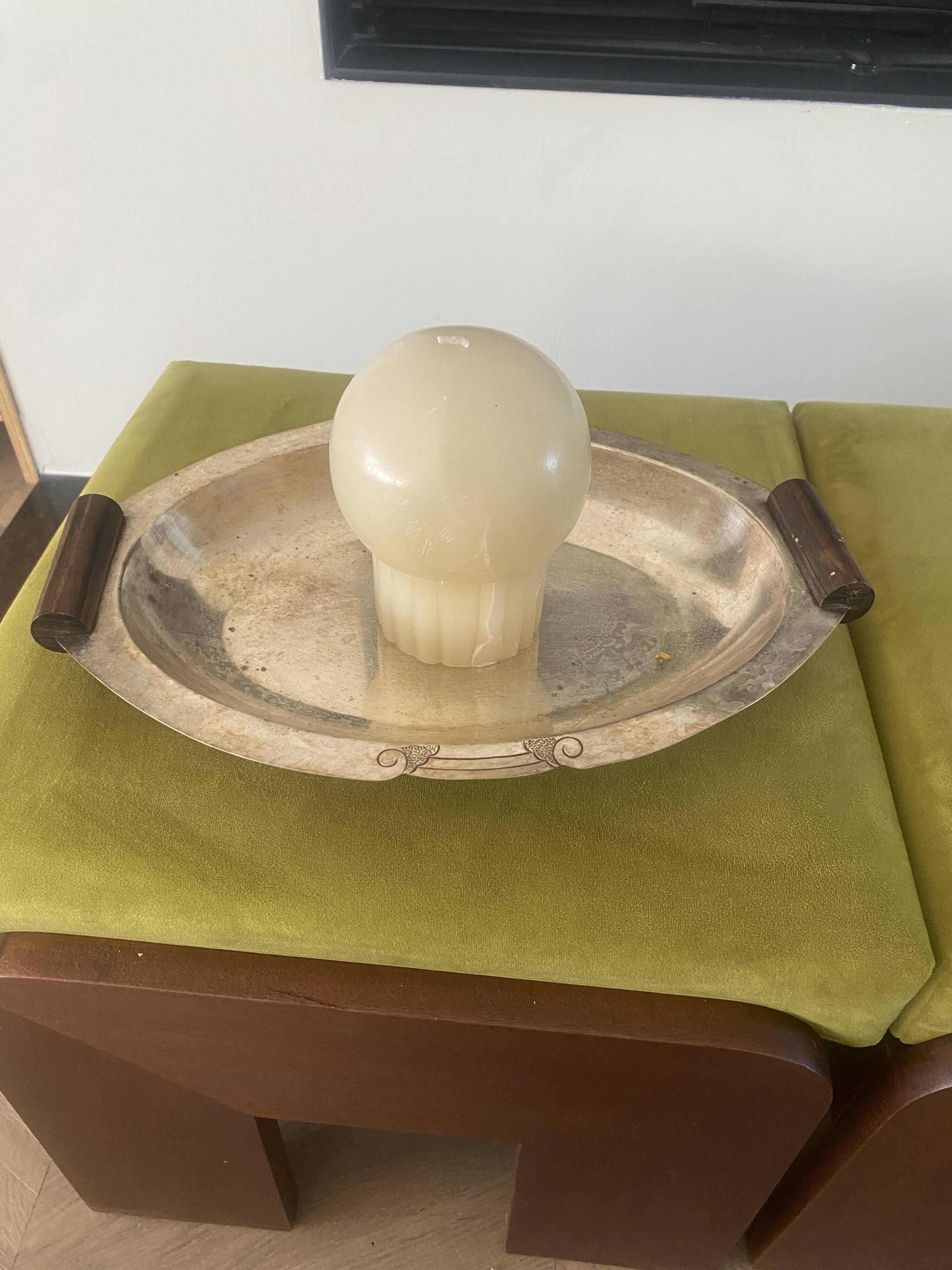Plateau argent / bois art déco