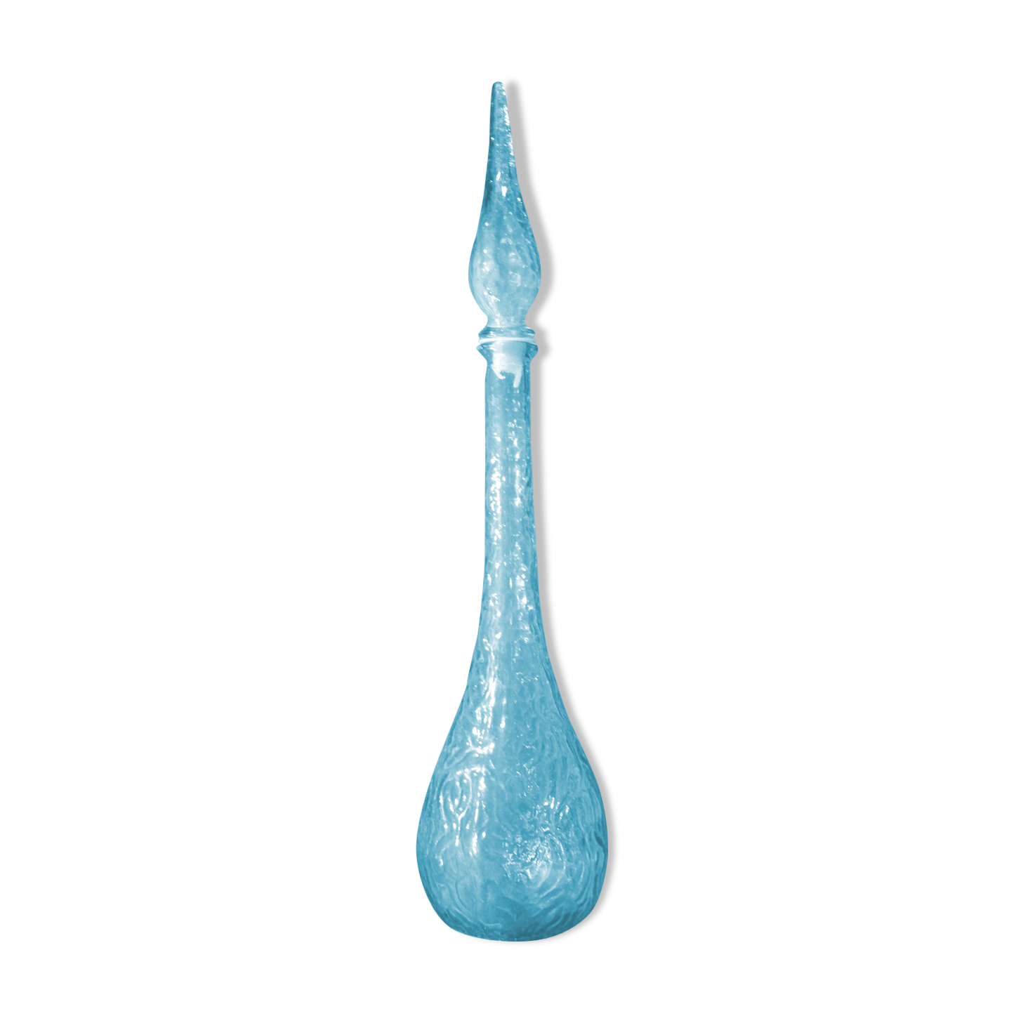 Carafe Empoli en verre bleu travaillé en remous