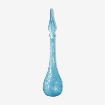 Carafe Empoli en verre bleu travaillé en remous