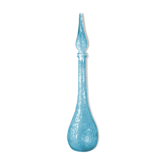 Blue glass Empoli carafe worked in swirl