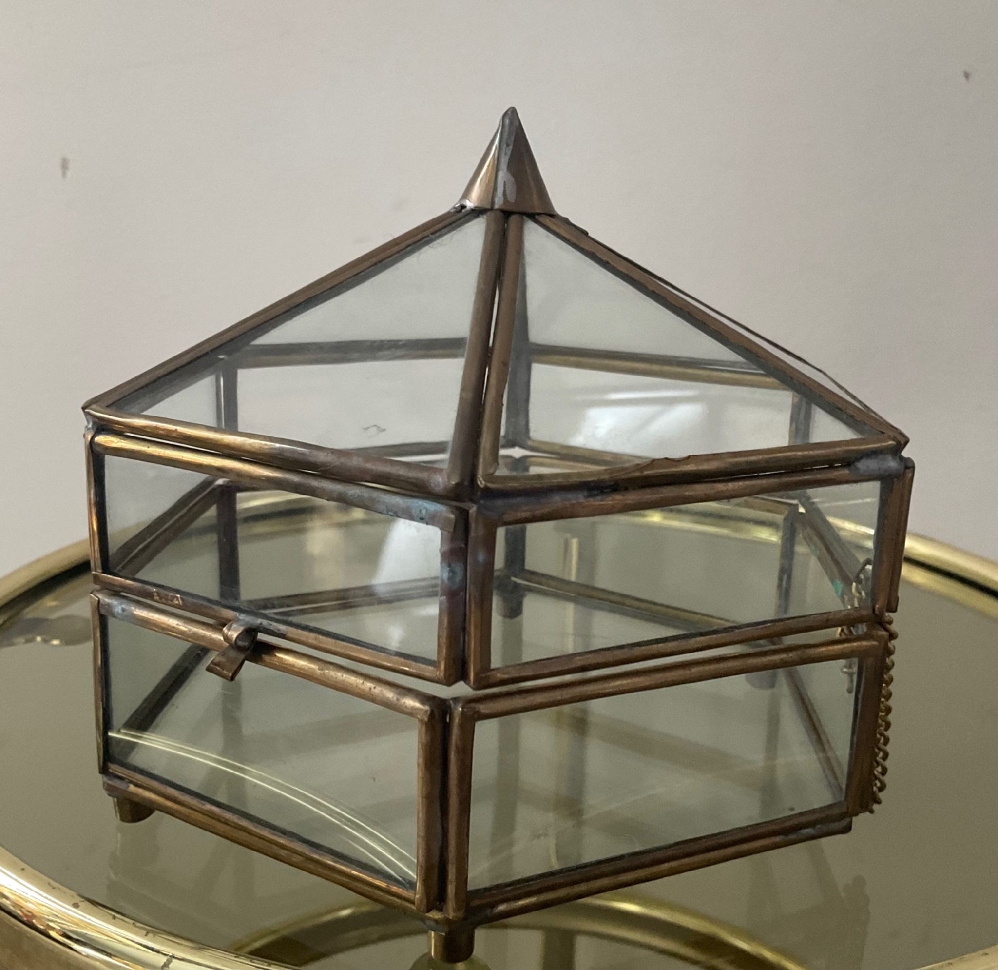 Vide poche vintage boîte à bijoux en laiton et verre