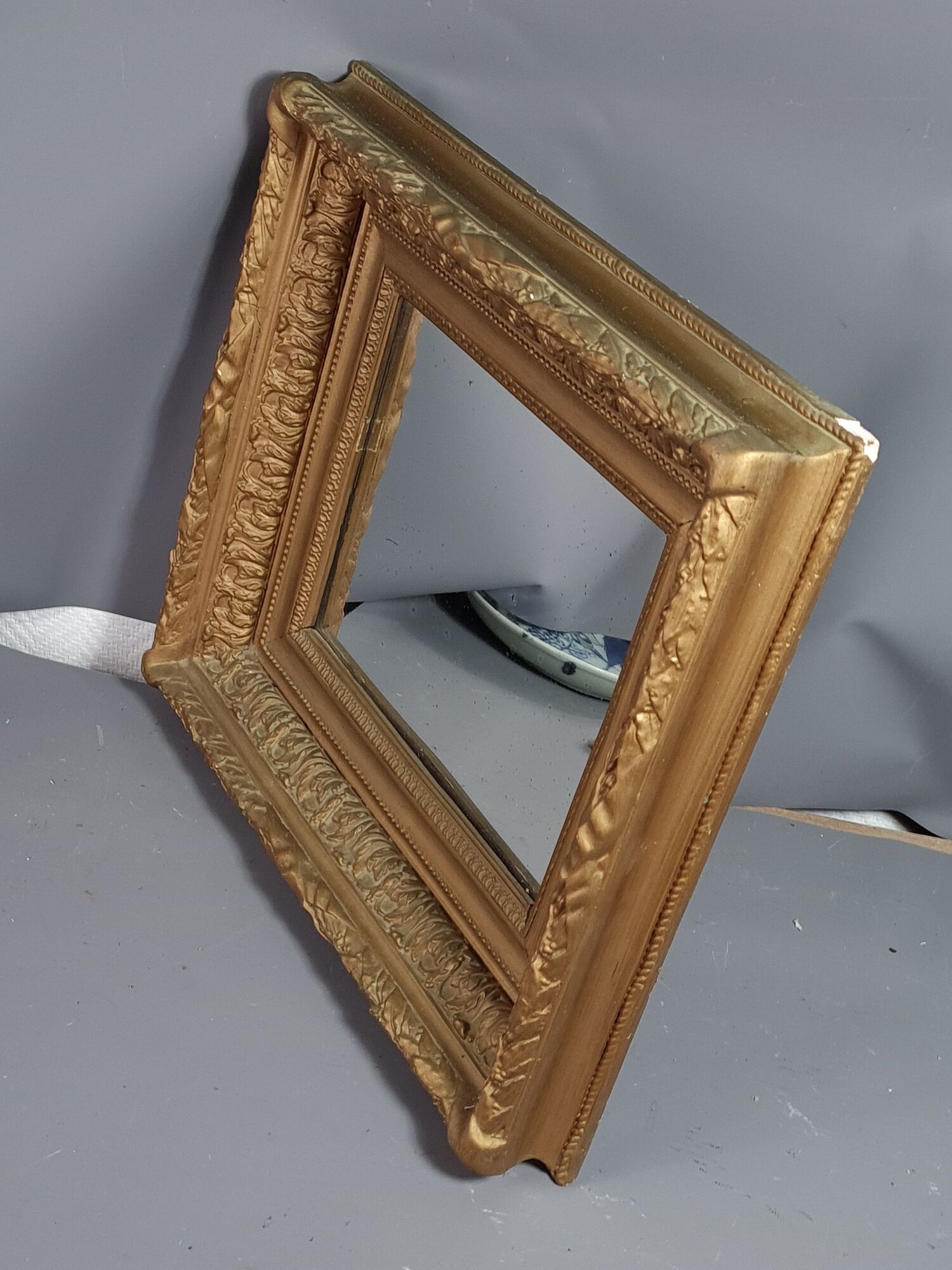 Mirror and old frame with keys gilded stucco wood 44,5x40 cm, leafing 28,5x23,5 cm
