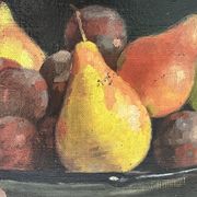 Oil on canvas of a still life with pears 1911, antique framed painting