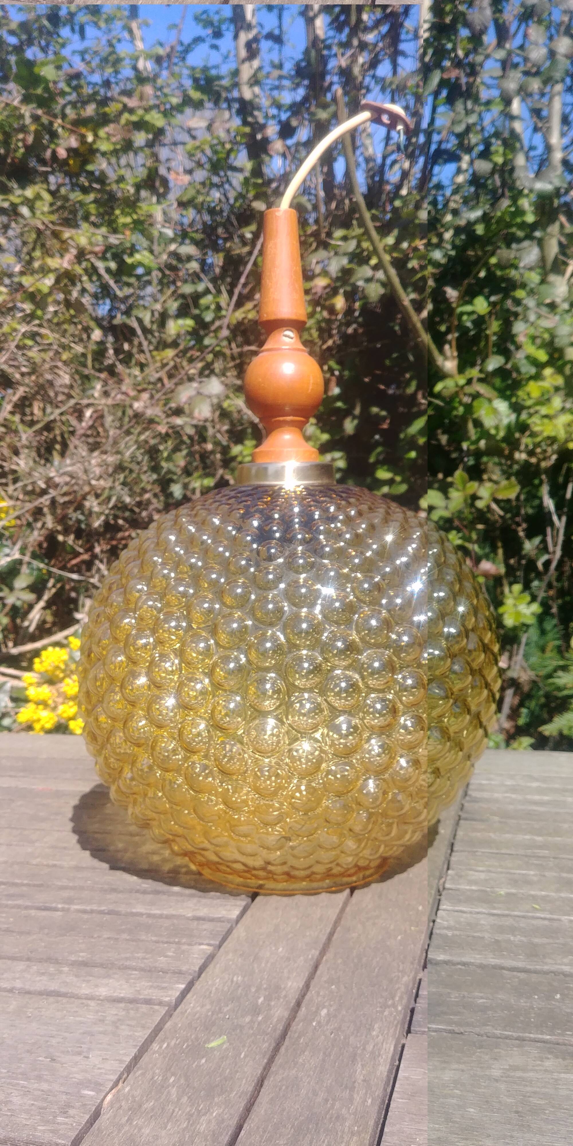 Globe pendant lamp glass Empoli vintage 70s