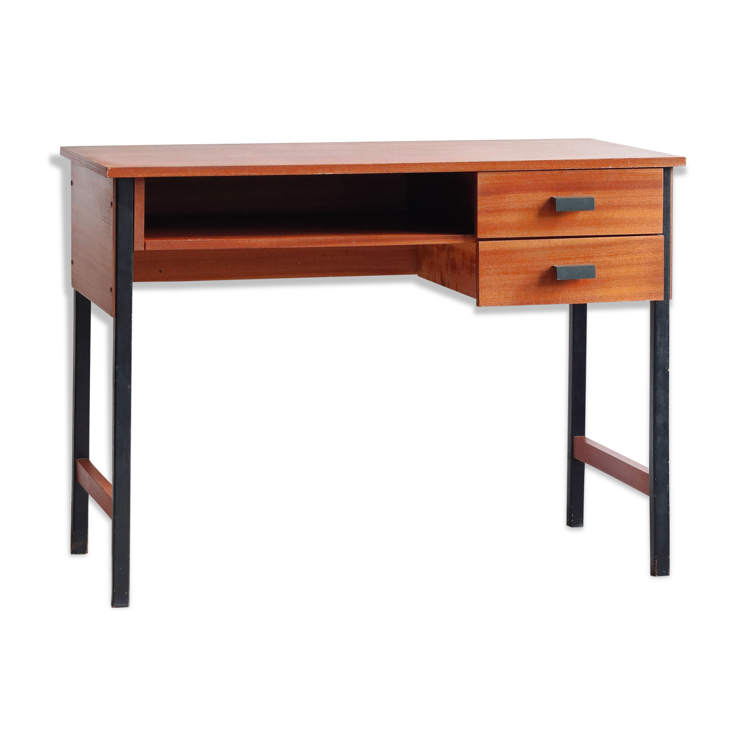 60s modernist style desk in black and mahogany laqué wood