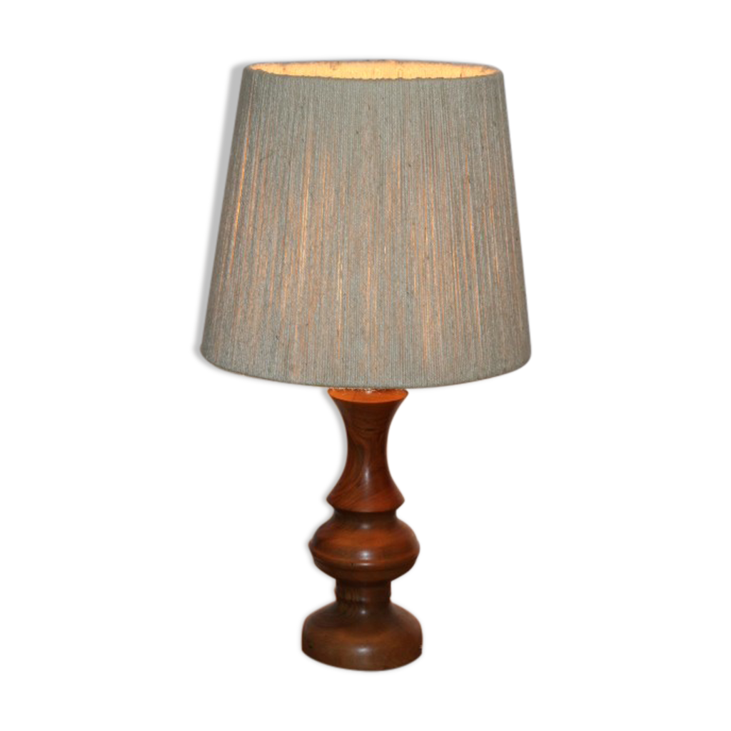 Lampe à Pied Vintage – Abat-jour Corde Et Boule En Bois – Design Rétro
