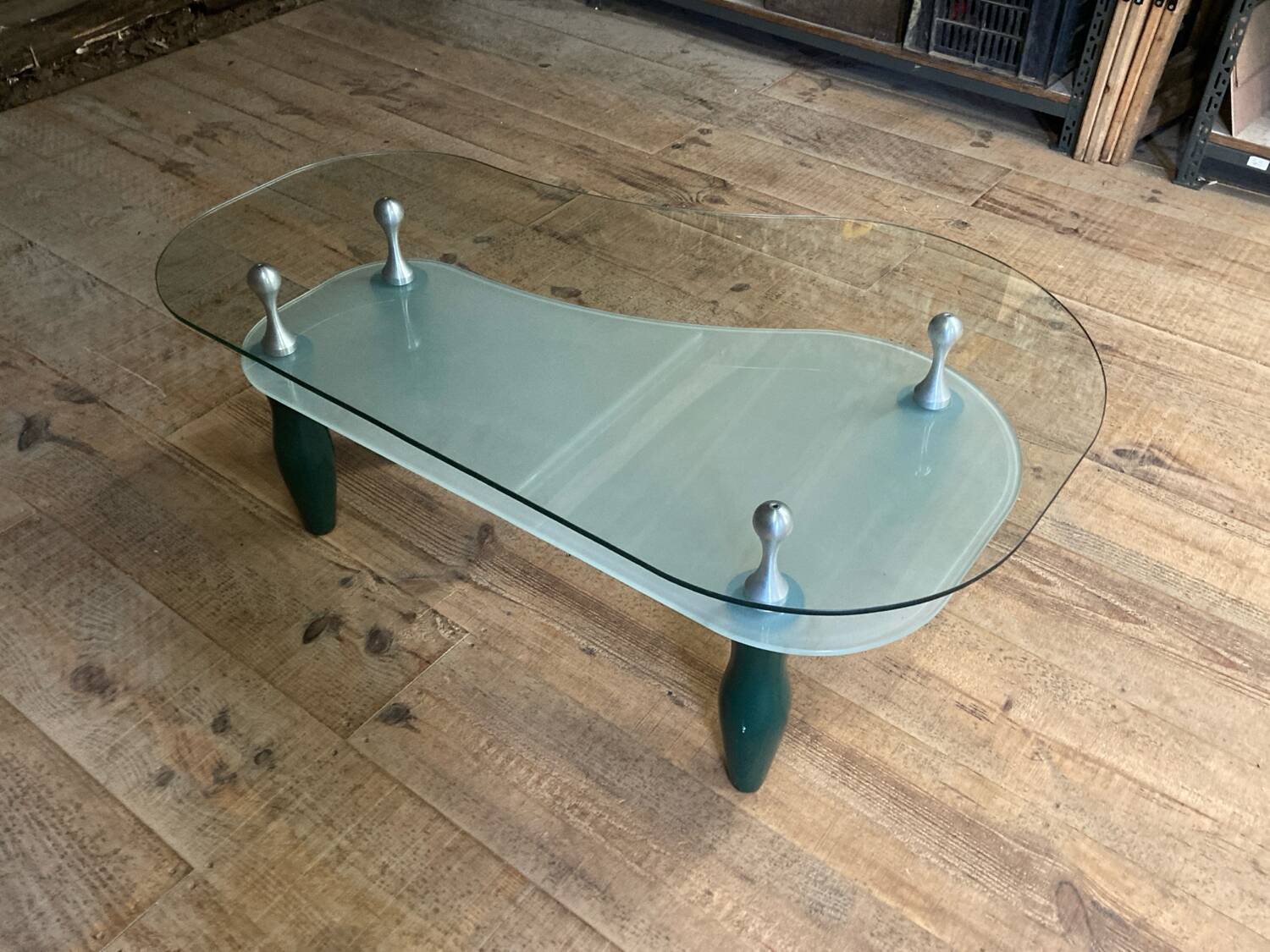 Glass and organic wood coffee table