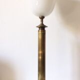 Neo-classical bronze lamp, opaline vasque, 1950