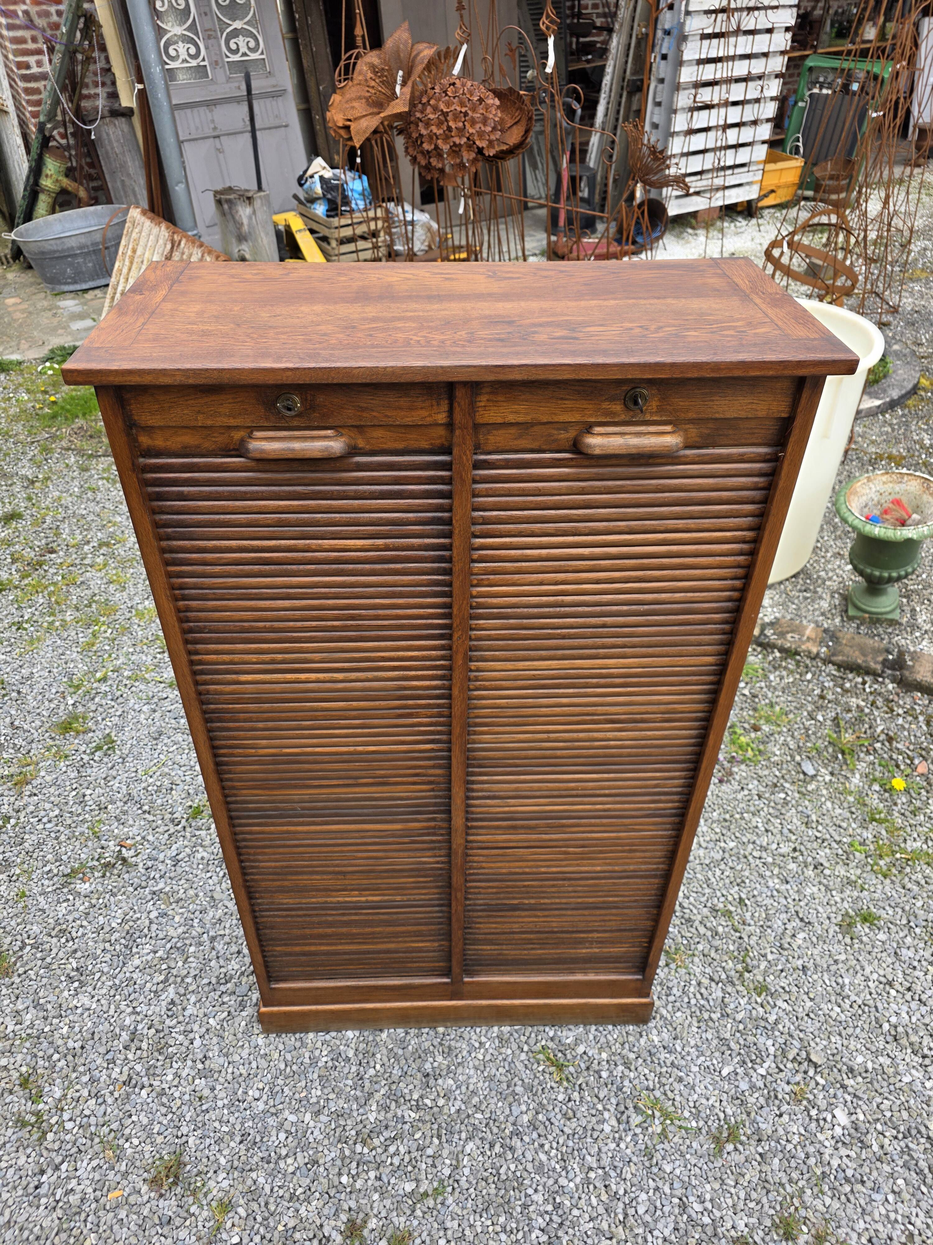 Antique double curtain cabinet in oak (internal drawers)