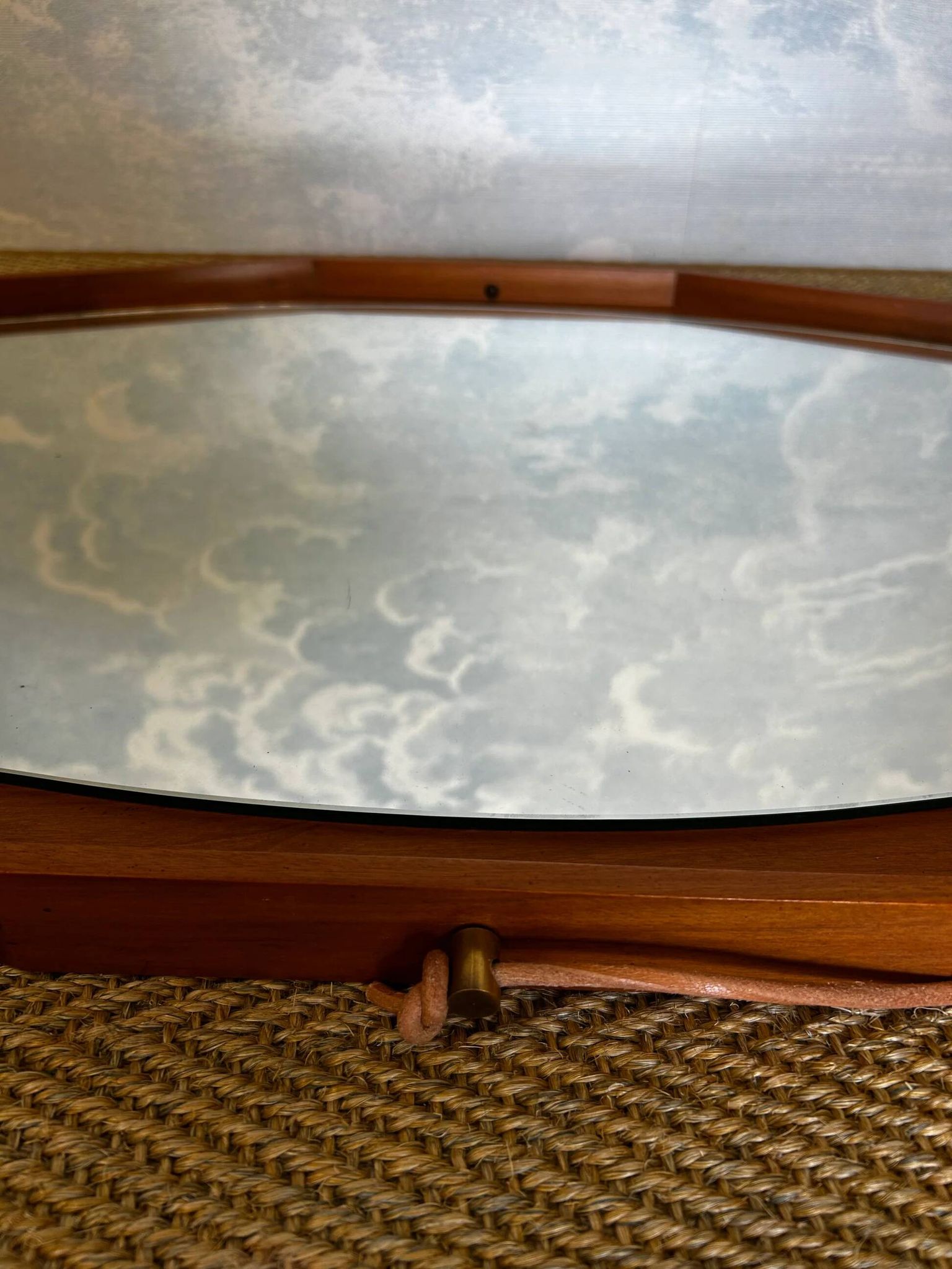 Wall mirror with brass detail and leather mounting, Vetreria Andreini, Ravenna, Italy, 1950s