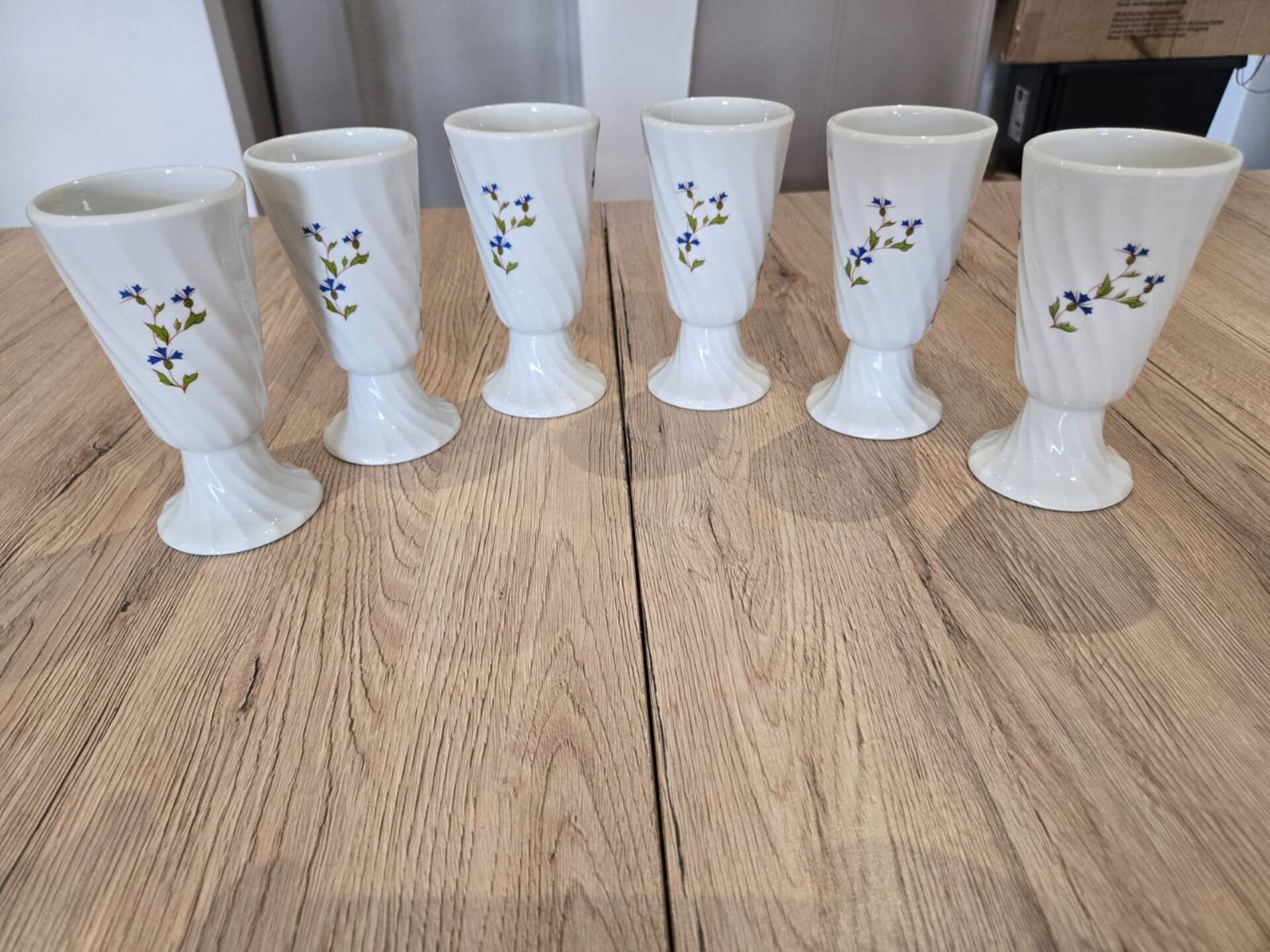 Set of 6 Vintage Mazagran Mugs Porcelain MP Tours Bluebells