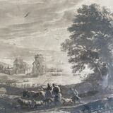 After claude le lorrain, engraving, landscape with shepherds