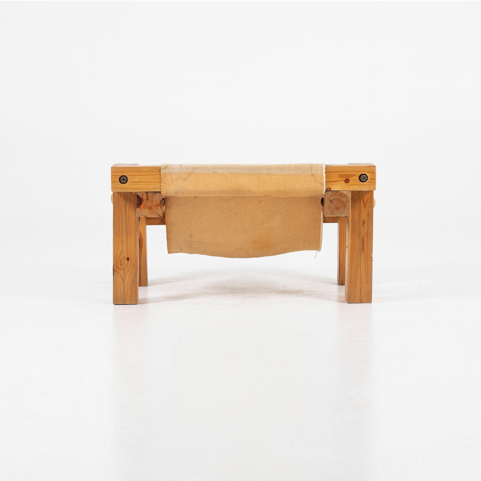 Pair of brutalist chairs in pine and canvas, 1970s