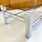 Vintage chrome metal table / smoked glass 1970
