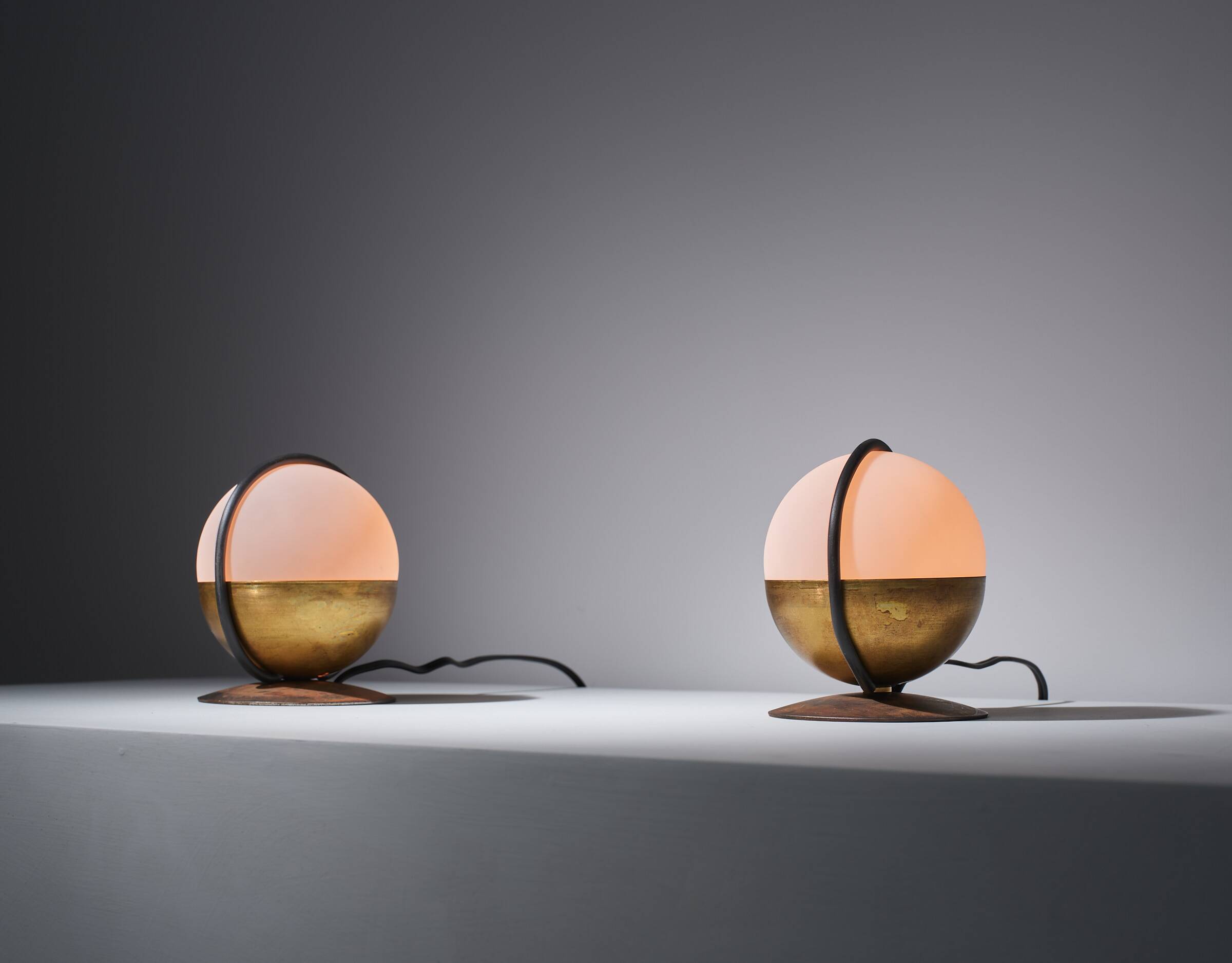 1950s Pair of Italian Table Lamp with Opaline Glass and Brass