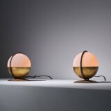 1950s Pair of Italian Table Lamp with Opaline Glass and Brass