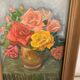 Painting on framed wood panel the bouquet of roses signed and vintage
