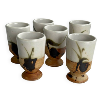Set of 6 vintage ceramic footed coffee cups – artisanal style