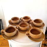 6 saucers and coffee cups in 70s design stoneware