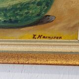 Peinture à l'huile vintage sur plaque "Nature morte".