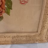 Old painting, gouache on paper, flowers, roses and carnations, framed, under glass.