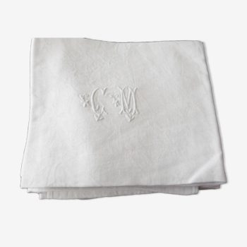 Serviettes de table en coton damassé linge ancien - monogramme c.m