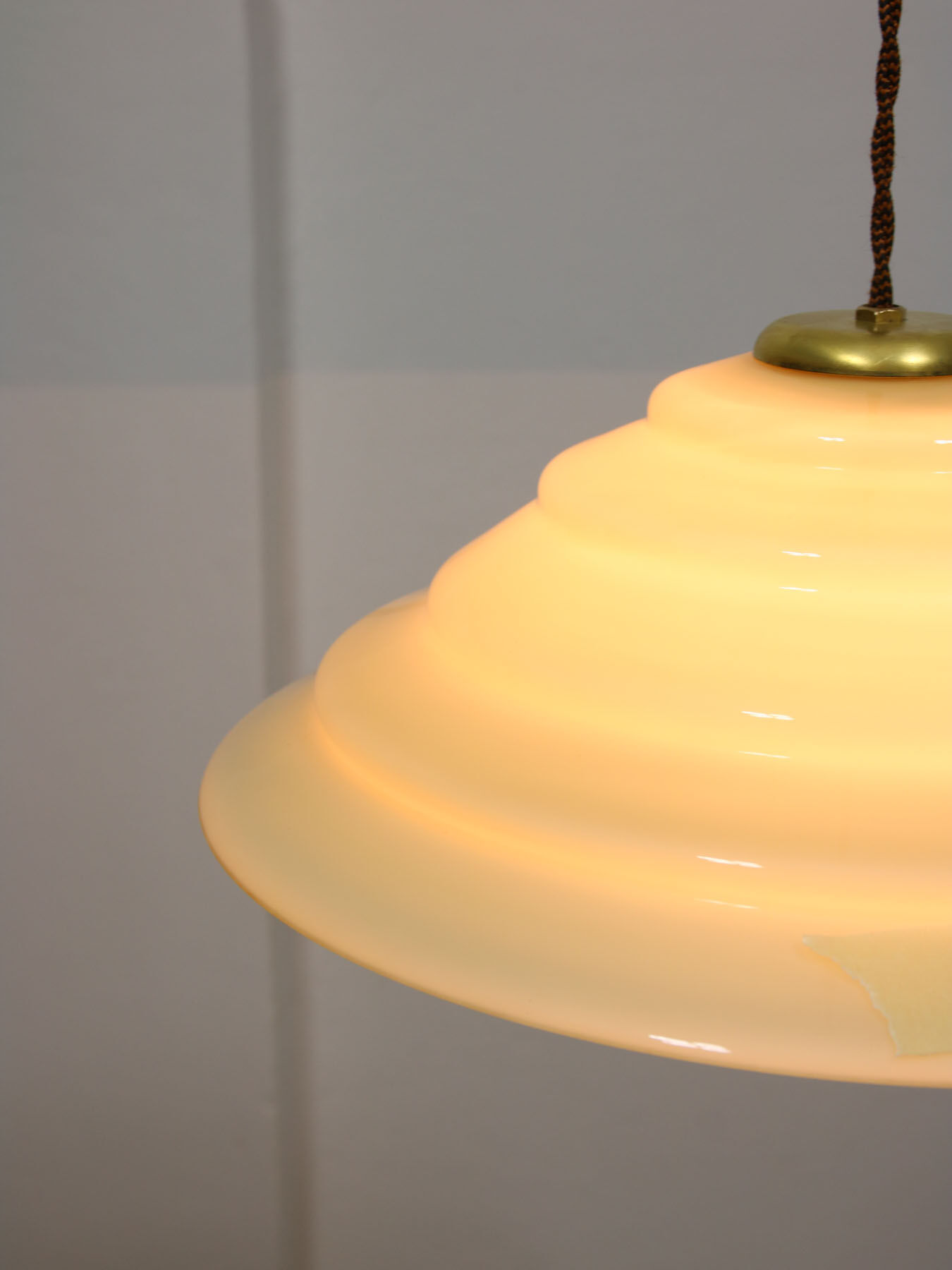 Mid-century Yellow Glass & Brass Pendant Lamp
