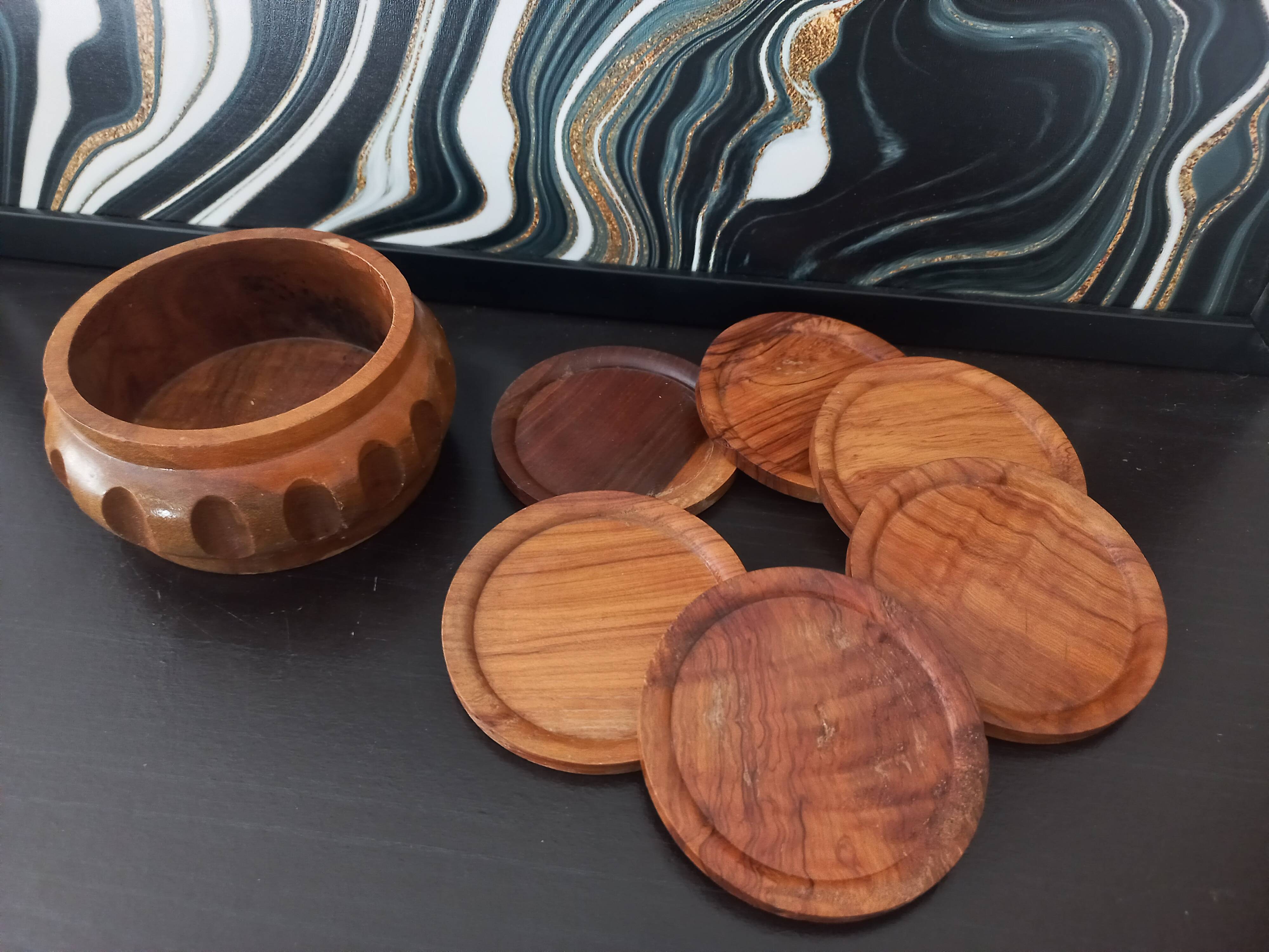 Wooden coasters with vintage holders