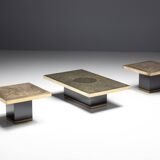 Tables d'Appoint Hollywood Regency Gravées en Laiton par Georges Mathias, France, 1970s